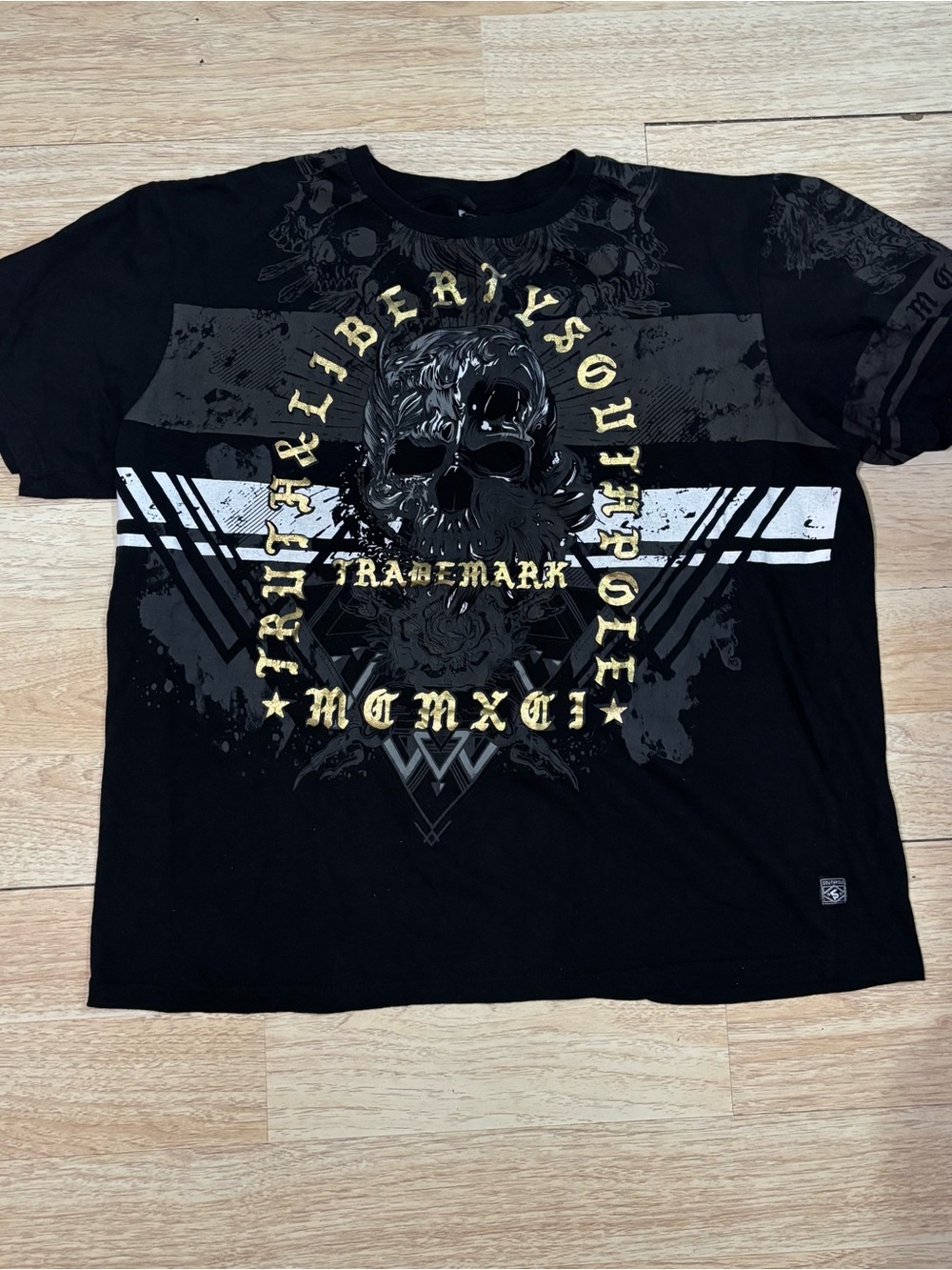 Vtg Y2K Southpole Skull Graphic T Shirt XXL Black Grunge Hip Hop Streetwear